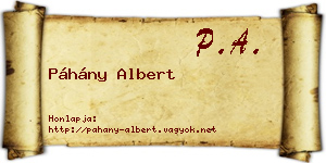 Páhány Albert névjegykártya